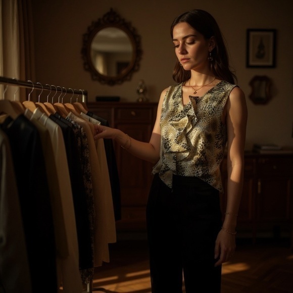 Cheetah Print Button Down Top With Ruffles - Picture 2 of 7